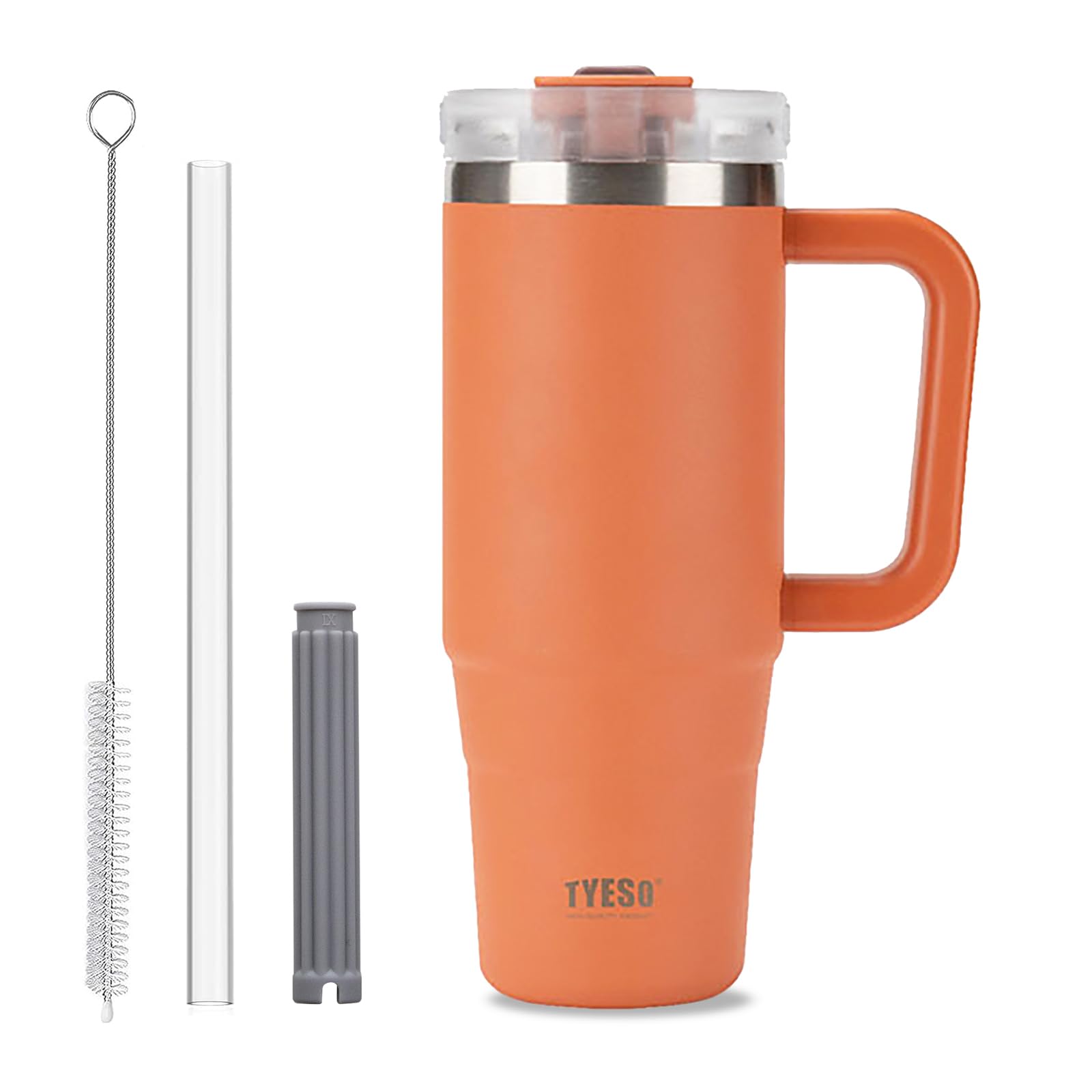 Klaraber Coffee Cup Travel Mug with Handle, 30oz Tumbler with Lockable Lid, Stainless Steel Vacuum Insulated Water Bottle with Straw, Leakproof & Portable Travel Cup for Hot and Cold Drinks (Orange)