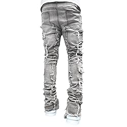 Kodaruber Mens Stacked Jeans Slim Fit Ripped Skinny