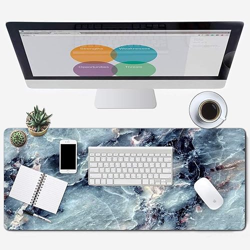ZYCCW Large Gaming Mouse Pad, Oversized Extended Mat Desk Pad Keyboard Pad (31.5"x11.8"x0.15") Thick Non-Slip Rubber Stitched Edges (Blue Marble Agate)…