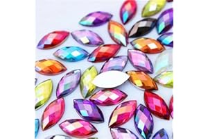 UYTRDVG 100 Pcs 15x7mm AB Colorful Jewels Gems Rhinestones for Crafts, Horse Eye Flatback Acrylic Gemstone for Halloween Party Decorations Clothing Wedding Dress DIY Crafting Accessories(00 Mixed Color)
