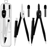 3 Packs Colorful Basic Metal Math Compass for Geometry Set,Extra Leads, Mechanical Pencil Desiged,Drawing Tools Compass for Students School Supplies and Office Supplies (Whit and Black)