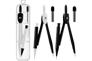 ZUAZAOR 3 Packs Colorful Basic Metal Math Compass for Geometry Set,Extra Leads, Mechanical Pencil Desiged,Drawing Tools Compass for Students School Supplies and Office Supplies (Whit and Black)