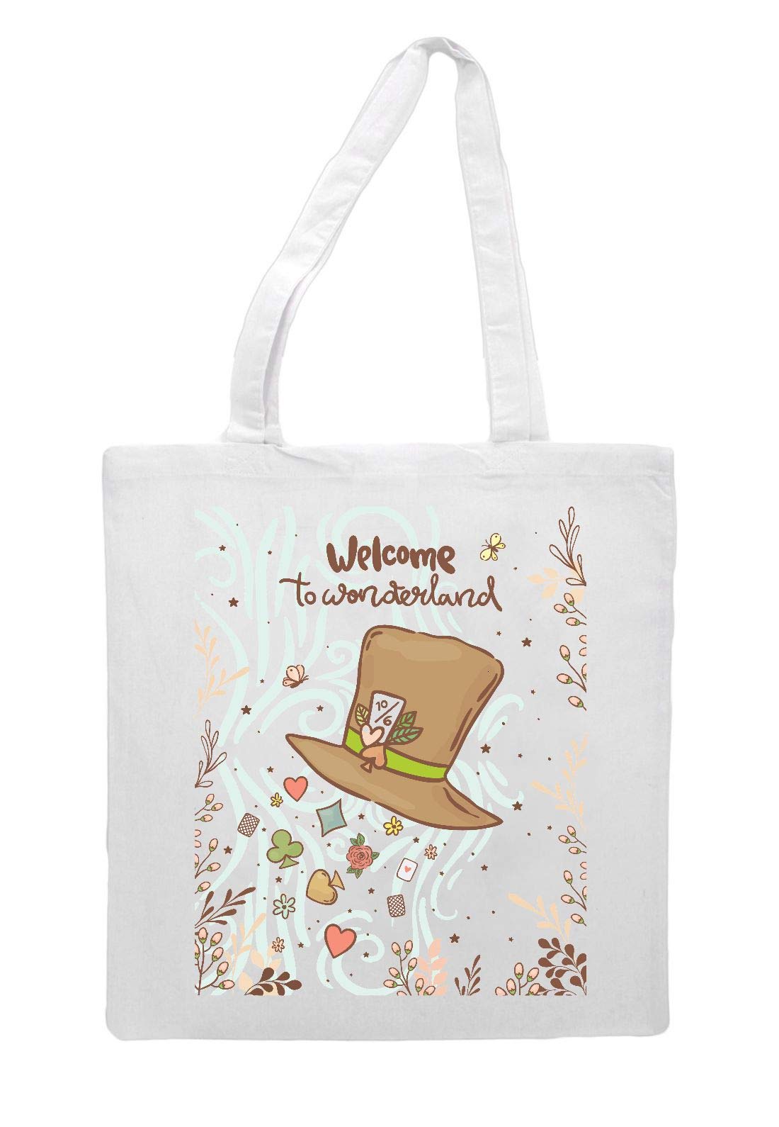 Alice illustrations and original quotes (Style 16 mad hatter welcome) tote bag shopper