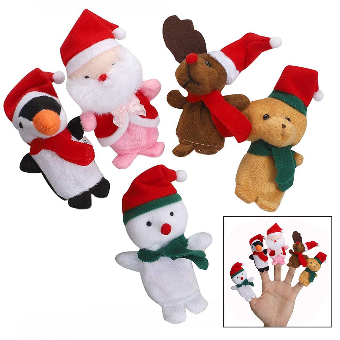 LHKJ Christmas Cartoon Finger Puppets 5 Pcs, Cute Xmas Elements Finger Dolls for Children