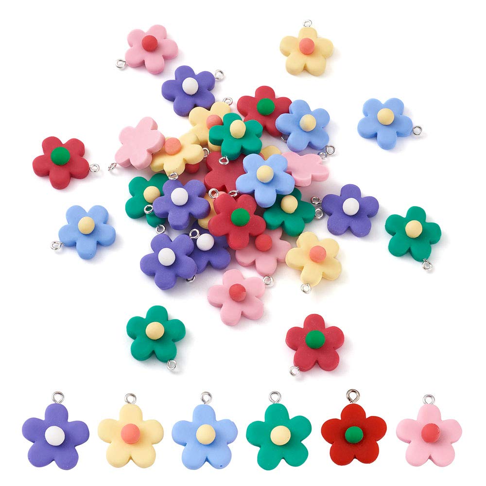 Cheriswelry 120pcs Flower Pendants 6 Colors Resin Floral Charms for Jewellery Crafts Keychain Making