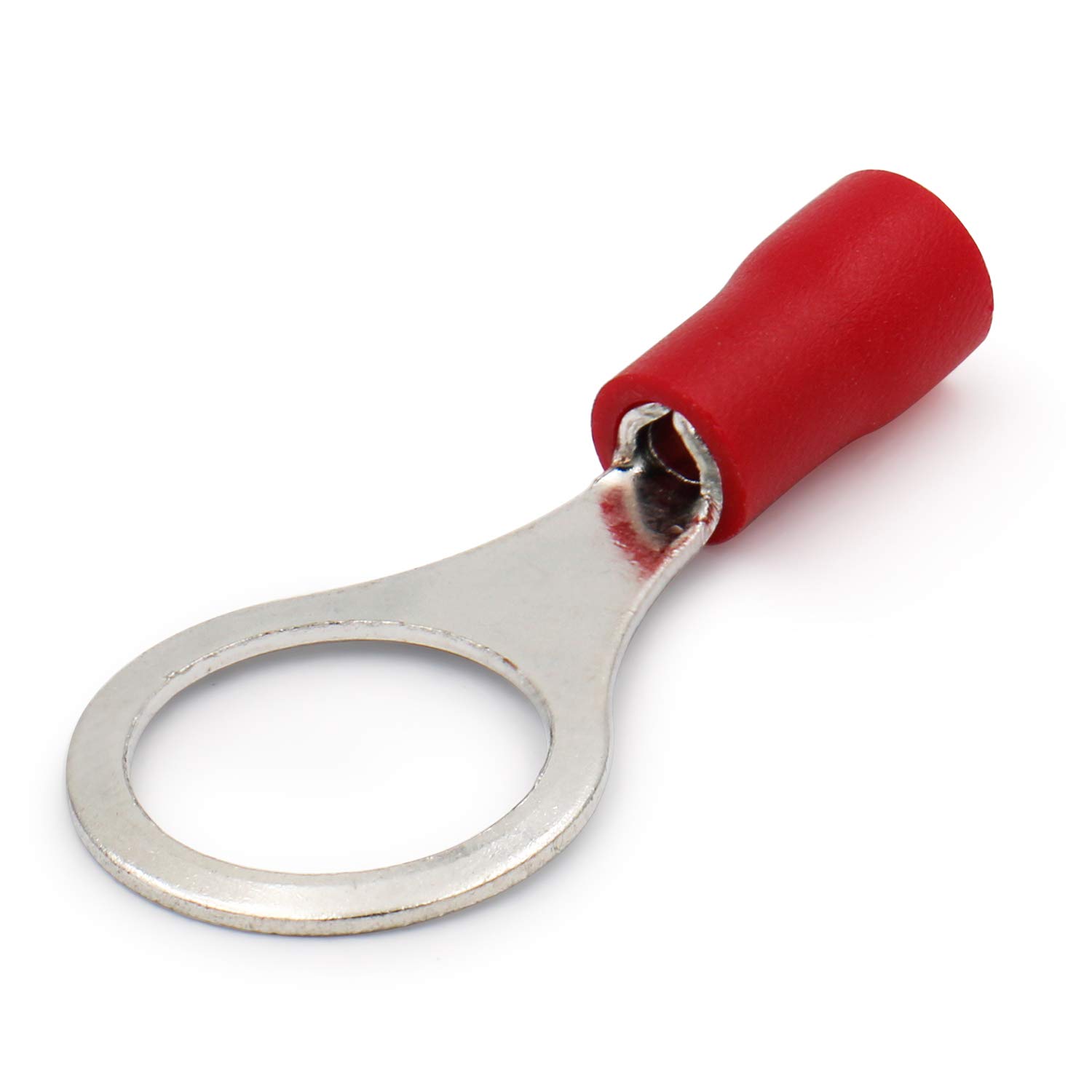 Heschen Ring Terminal Crimp Connectors Vinyl Insulated Wire Electrical Connector RV1.25-10 Stud size 3/8" for 0.5-1.5mm² (22-16 AWG) Red 100Pack
