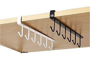 2 Pack Hanging Hooks Rack Cup Holder Under Cupboard Cabinet Coffee Mug Holder 6 Hooks Drilling Free Coffee Cups Holder Kitche