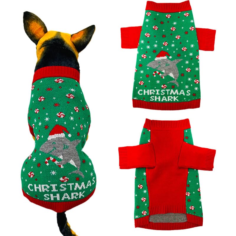 Small Dog Santa Christmas Coat – Warm Winter Puppy Jacket & Xmas Holiday Dress Up Costume Outfit Green Shark