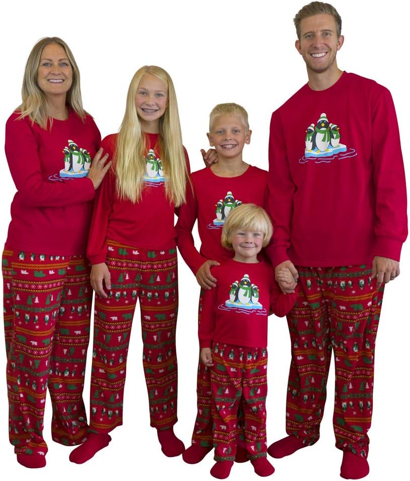 Mad Dog Concepts Matching Family Penguin Christmas Holiday Pajamas Set + Slipper Socks