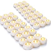 Homemory 48Pack 2” Flameless Led Floating Candles, 200 Hour Plastic Battery Operated Flickering Waterproof Tealights for Cylinder Vases, Centerpieces at Wedding, Party, Pool, Holiday (White Base)