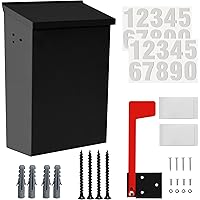 TonGass 7.1"x10.1"x3.8" Wall-Mount Mailbox for House with Flag and Number Stickers, Mailboxes for Outside Wall Mount with Scr