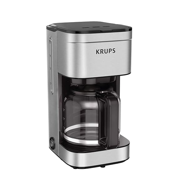 KRUPS COFFEE MAKER 10 CUPS SIMPLY BREW STAINLESS STEEL DRIP COFFEE MAKER, 900 WATTS COFFEE FILTER, DRIP FREE, DISHWASHER SAFE POT , BLACK & SILVER