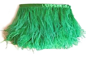 Shekyeon Ostrich Feather Trim Fringe Used Wedding Sewing Crafts Costumes Decoration Pack of 2 Yards(Dark Green)