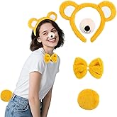 CAVETEE Cute Fluffy 4 PCS Care Bear Ears Headband with Nose,Bow Tie Animal Ears Band for Halloween Cosplay Costume Women Gift