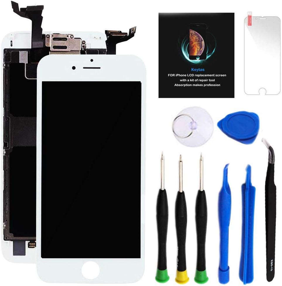 Keytas Compatible with iPhone 6S Plus Screen Replacement Kit White 5.5" LCD for iPhone 6S Plus 3D Touch Screen Digitizer Full Assembly with Front Camera+ Earpiece+ Tools Kit+ Screen Protector (White)