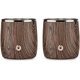 SNOWFOX Insulated Whiskey Glasses, Premium Vacuum Insulated Stainless for Cold Drinks, Steel Rocks Glasses, Set of 2, Old Fashioned Glass, Gift for Men, Home Bar Accessories, 11oz, Dark Walnut