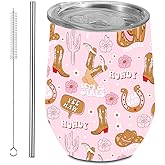 12 oz Western Wine Tumbler With Lid and Straw for Women Friends Cousin, Country Girl Gifts Western Stuff, Cowboy Cowgirl Friendship Graduation Birthday Christmas Travel Coffee Cocktails Mug