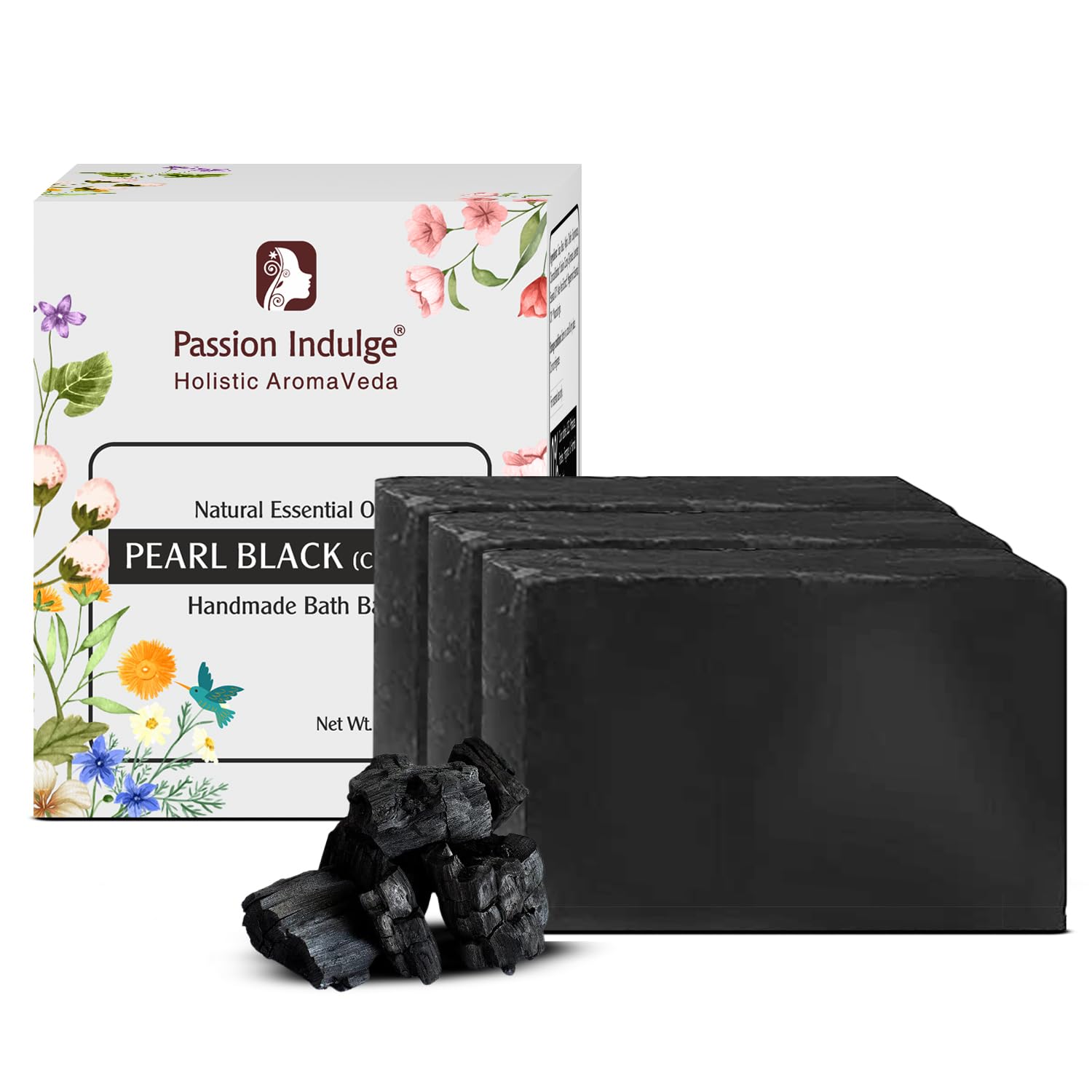 Passion Indulge Charcoal Handmade Natural Bath Soap | Deep Pore Cleansing | Dirt, Blackheads and Acne Removal | All Skin Types - Pack of 3