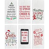 Fun Christmas Kitchen Towels Set Cotton Cute Xmas Dish Towels 6 Pack with Funny Sayings Holiday Flour Sack Kitchen Towels for Dish Drying Hand Drying Decoration 15”x25”