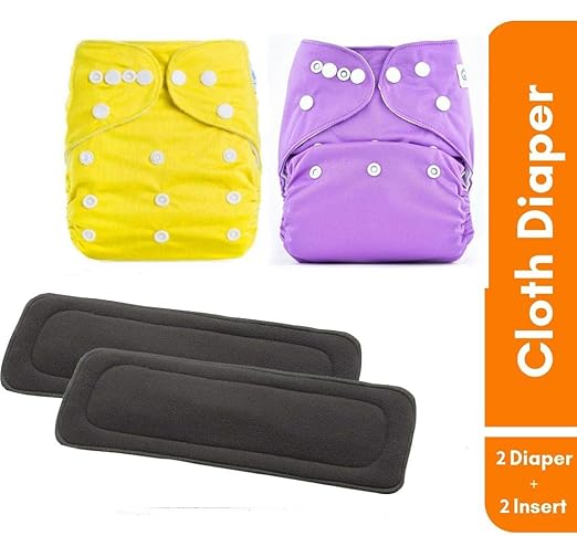 Ineffable Combo of Quirk Reusable Baby Washable Cloth Diaper Nappies with 5 Layered Baby Insert Pads (Set of 2) (Multi- Colour) (Assorted Colours)