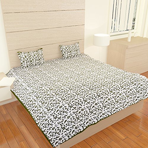 Traditional Mafia Luxury Collection Printed Double Bed Sheet Set with 2 Pillow Covers, King, Green
