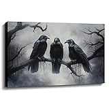 Dark Academia Canvas Wall Art Raven Picture Gothic