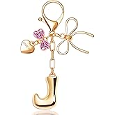 FZBYQWD Gold Bubble Initial Keychain with Bow Decoration Bag Charms for Women, Cute Purse Handbag Accessories Gift