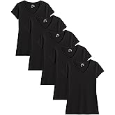 Sexy Basics Womens' Cotton Stretch V Neck Color T Shirts | Casual & Active Basic Short Sleeve Tops | Multi Packs