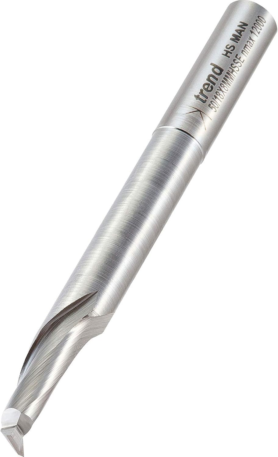 Trend Professional Single Flute Helical Plunge Router Cutter Bit with Narrow Extended Neck, 8mm Shank
