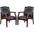 Black Leather Office Chairs Set of 2 -Ergonomic Executive Guest Chairs for Reception, Multi-Scene Use (Waiting Room, Meeting, Conference, Lobby, Conference, Church) High Back No Wheels with Arm Design