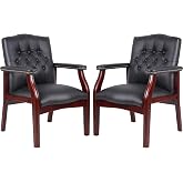 Black Leather Office Chairs Set of 2 -Ergonomic Executive Guest Chairs for Reception, Multi-Scene Use (Waiting Room, Meeting, Conference, Lobby, Conference, Church) High Back No Wheels with Arm Design