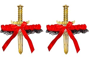 SIMPLE POLYMER 2 Pcs Bow Garter with Pirate Dagger Lace Bow Leg Ring Sword Leg Holster for Halloween Carnival Dress Up Props Women Girls Favor,Red
