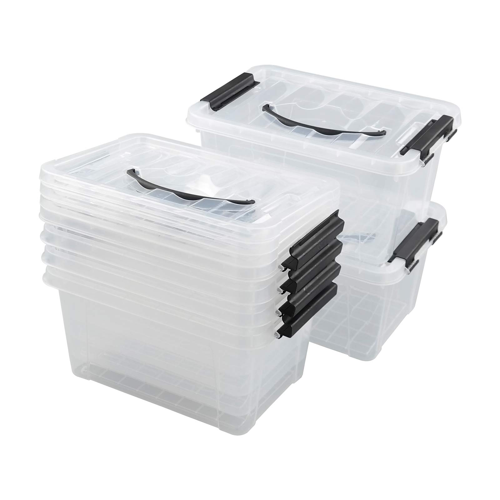 Farmoon 5L Plastic Lidded Storage Boxes, 6 Packs Clear Latching Container with Handle