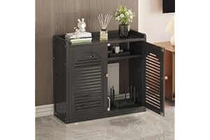 WiFi Router Storage Cabinet Floor Standing Cable Box Organizer with Adjustable Shelves Ventilated Shutter Doors for Room Mult