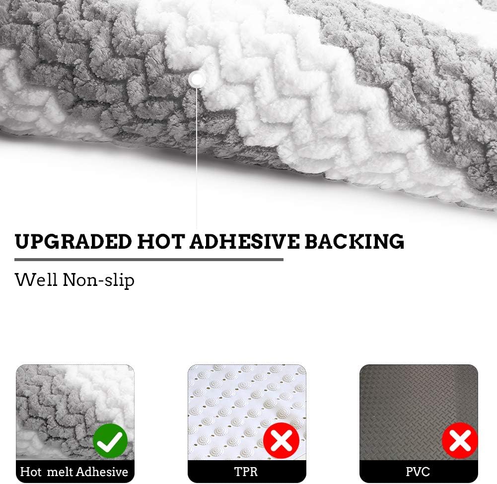 Bsicpro Chenille Bath Rug for Bathroom Shaggy Mat Shower Mats 32 x 21inch Super Non Slip Water Absorbent Carpet Stripe Pattern Plush Rugs for Tub, Shower, Bath Room (Grey): Kitchen & Dining