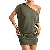 SOLY HUX Women's Off The Shoulder Mini Dress Going Out Asymmetrical Neck Short Sleeve Casual Bodycon T Shirt Dresses