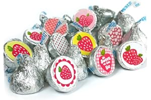 Pink Strawberry Labels for Hershey Kisses chocolates by Adore By Nat - Candy Sticker Party Favors - Set of 240