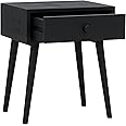 NTC Solid Oak Lux Nightstand with Drawer, Mid Century Modern Side Table Bedroom, Bedside Furniture, Night Stand, End Table, Easy Assembly - Burnt Black