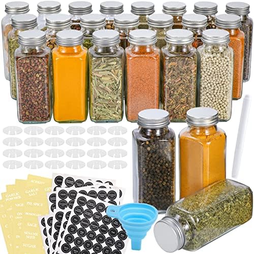 Aozita 24 Pcs Glass Spice Jars with Spice Labels - 8oz Empty Square ...