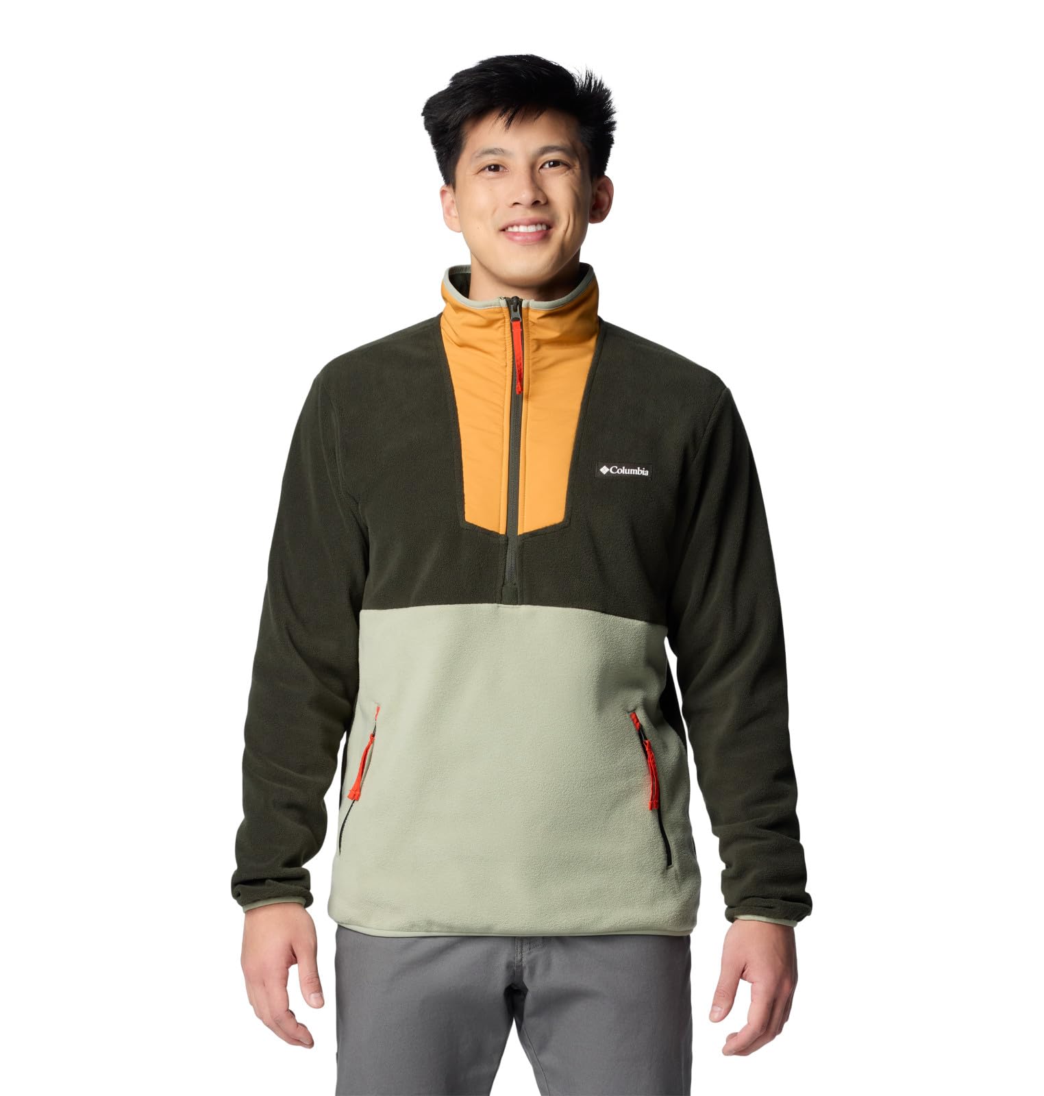 Columbia Men’s Sequoia Grove Half Zip Fleece, Greenscape/Sunstone/Safari/Spicy Pull, Medium