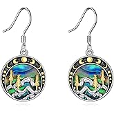 Mountain Earrings Gifts Sterling Silver Abalone Sun Mountain and Tree Dangle Earrings Nature Jewelry Gift for Skiers, Hikers, Campers, Climbers,Nature Lovers