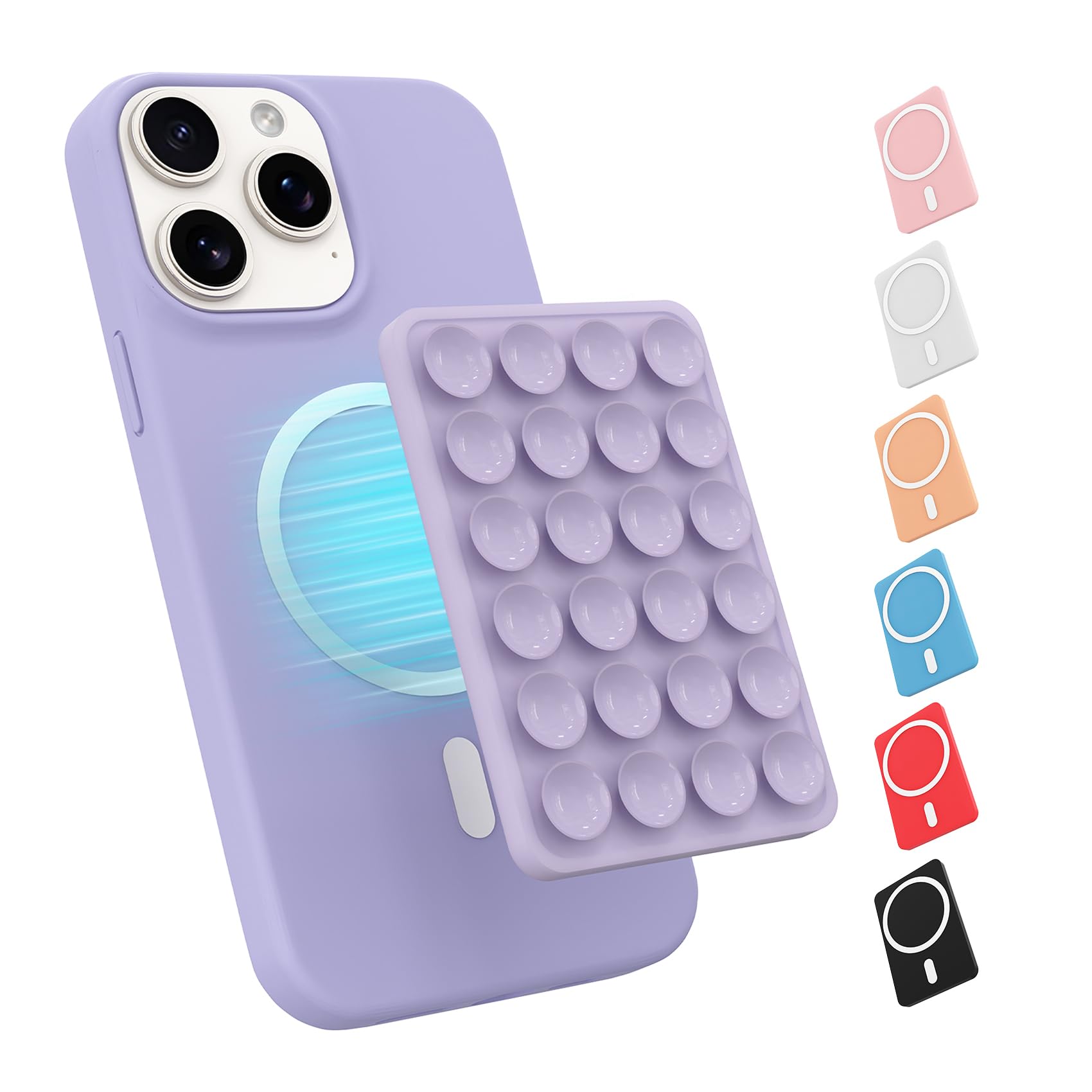 Magnetic Suction Phone Mount for MagSafe Case,Silicone Sticky Phone Grip Holder for iPhone,Removable Hands-Free Selfie/Video for TikTok & Instagram Influencer/Creator (Lavender)