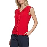 Tommy Hilfiger Women's Sleeveless Mix Media Ruffle Front Blouse