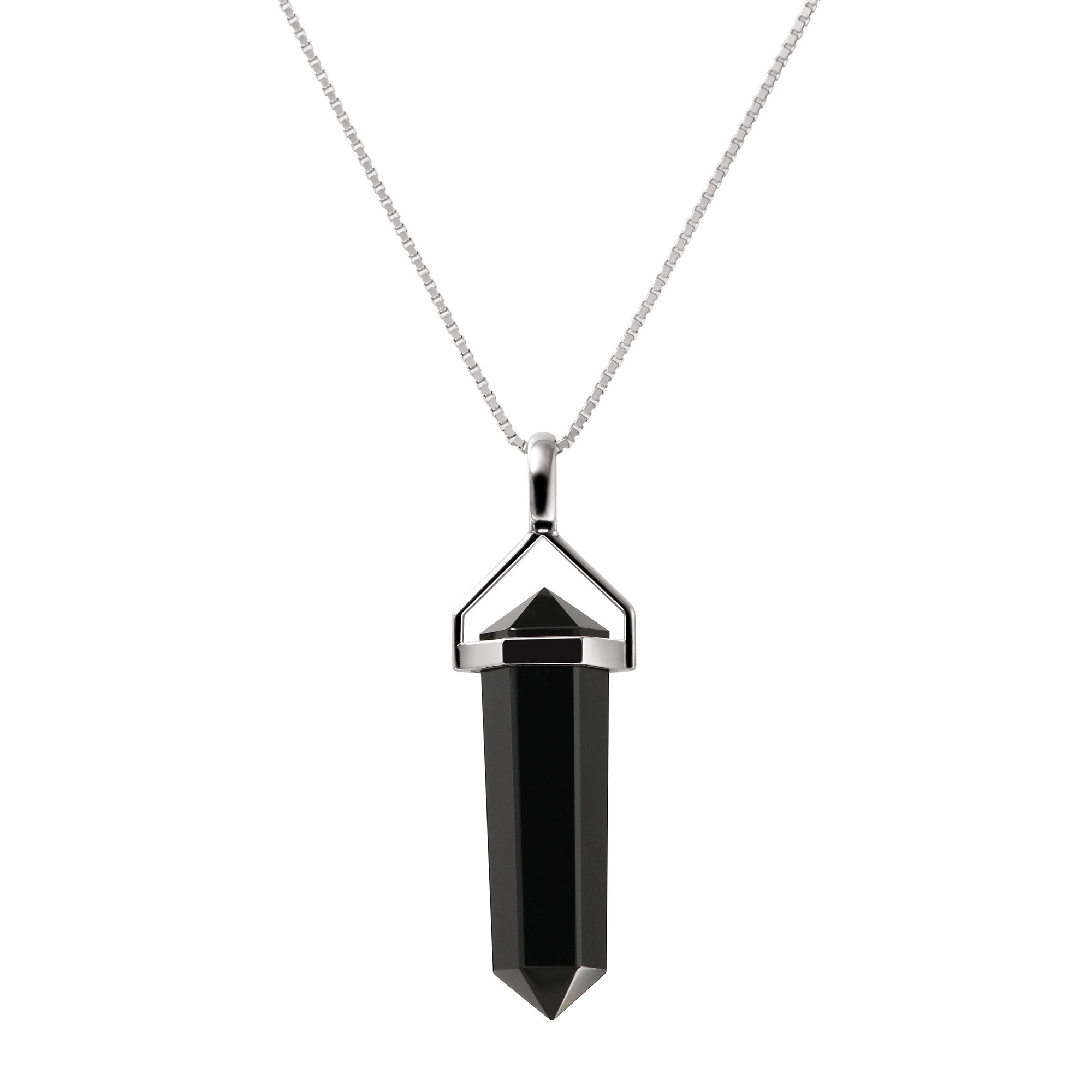 Franki Baker Double Point Long A Quality Black Agate Pendant 925 Sterling Silver Length:50cm Comes in Box