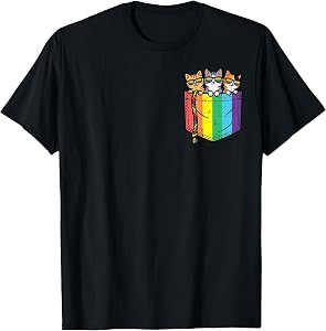 Cats Rainbow Sunglasses Pocket Cute Gay Pride LGBT Women Men T-Shirt