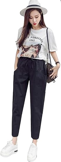 Amazon Alhylaパンツ レディース 夏服 ファッション 学院風 ロングパンツ レディース プルオーバー韓国風 おしゃれ きれいめ チノパンツ ハレムパンツ 薄手 お出かけ ロングパンツ 通販