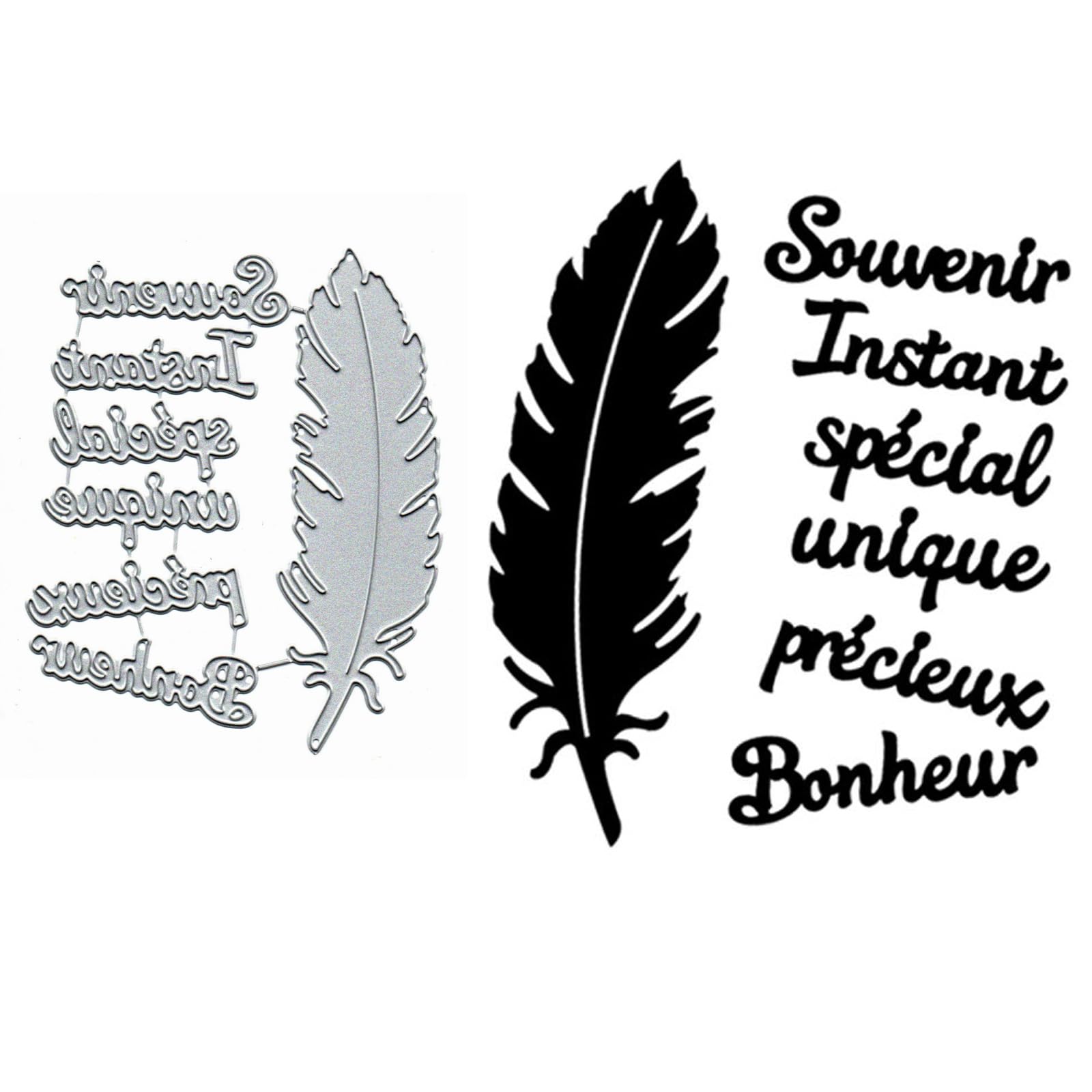 Beautiful Feather French Words Metal Die Cuts,Feather Letters Cutting Dies Cut Stencils for DIY Invitation Card Scrapbooking Album Decorative Embossing Paper Dies Card Making