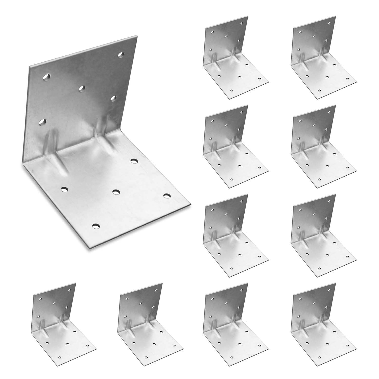 OMIDEAS 10 x Corner Brackets (100 x 100 x 100) Angle Reinforced Metal Braces Wood Timber Galvanised Steel Sheet Connecting Joining Fixing L Repair Connector