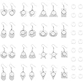 UNICRAFTALE 14 Pairs 14 Styles Stainless Steel Earring Bezel Trays Glass Blank Dome Dangle Earrings Cabochon Settings Wire Hooks Pendant Trays with Glass Cabochon Setting for DIY Jewelry Making