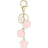 XGALBLA Women's Initial Keychain White/Pink/Black Flower Charms for Key Cute Letter Keyring for Handbag Backpack Accessories
